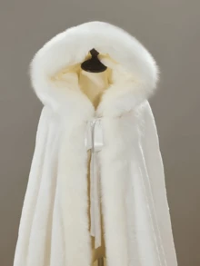 White Women's Wedding Cloak Coat With Hoods Winter Long Jacket Bridal Wraps Warm Faux Fur Cape