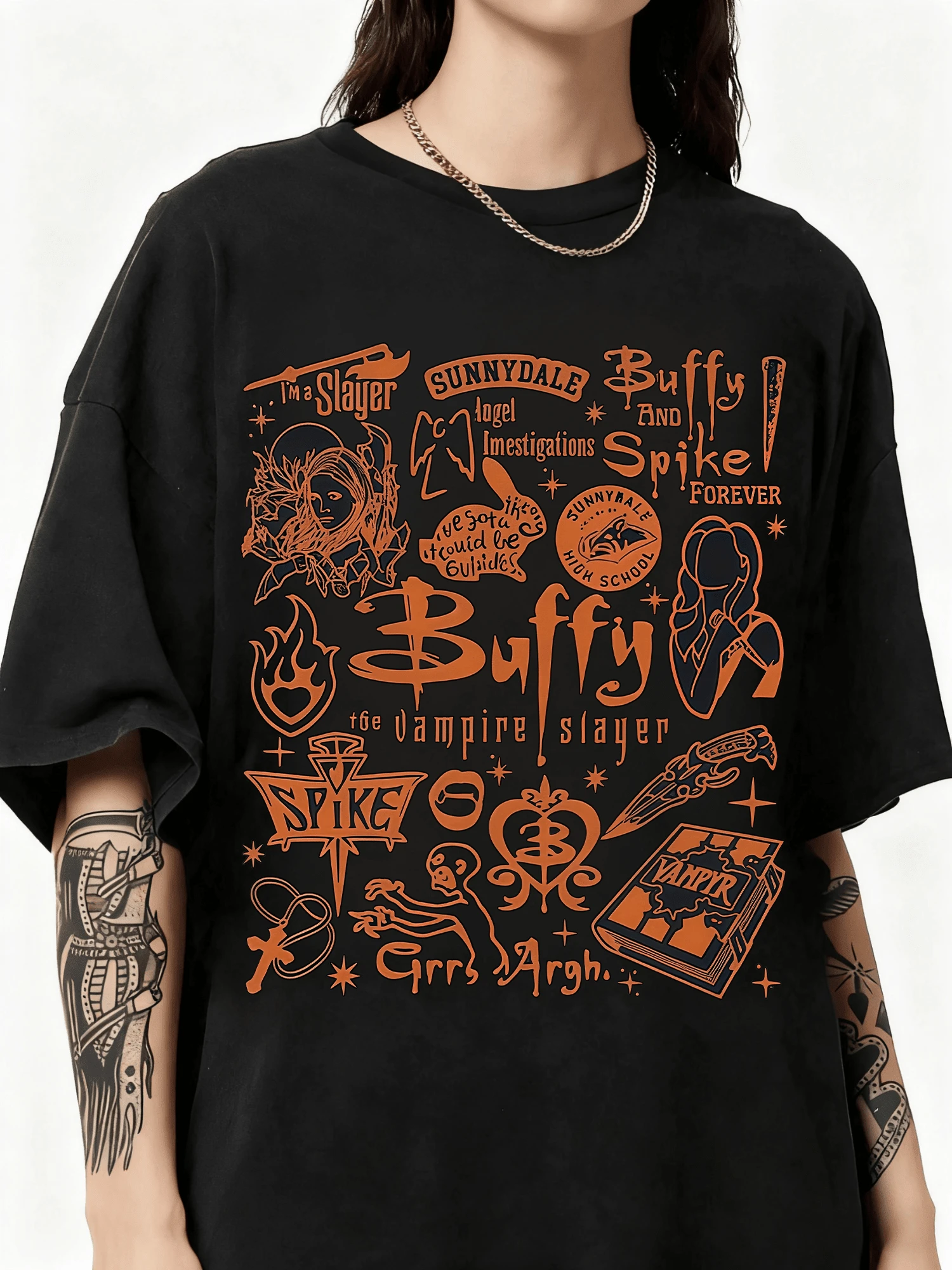 Maglietta Grafica Buffy The Vampire Slayer,Unisex Short Sleeve GIFT For Fans Graphic Print Design Casual Men's T-Shirt Tee Shirt  For Men - màu đen - Xem 1
