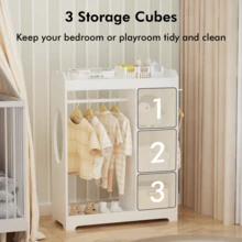 Velacasa White Wooden Dress Up Storage With Mirror & Hooks – Clothes Rack,Hanging Rod, 3 Side Hooks, Open Shelves & Top Storage, Sturdy MDF Construction For Playroom, Bedroom - White Storage - View 5
