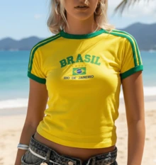 Women's Embroidered Brazil Shirt - 黃色 - 查看 1