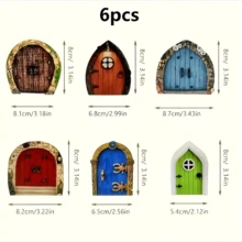 Set de 6 puertas en miniatura de cuentos de hadas - Decoración única de puertas de hadas de plástico, de 3.15 pulgadas de alto, accesorios de decoración para jardín de hadas al aire libre, paisaje mágico DIY, puertas azules, marrones, verdes y rojas, adornos caprichosos para el jardín