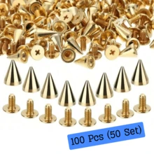 30/50/100/200Pcs Spiked Punk Rivets Multiple Sizes Screw Back Studs Punk Rock Bullet Rivets For Home DIY Sewing Clothing Leather Craft - Silver - View 16