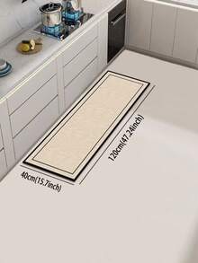 由浅米色背景和黑色矩形框架组成的方形图案，风格现代简约，减震抗疲劳地毯，厚度约3毫米，超柔软、吸水、轻质涤纶矩形设计，带橡胶背衬，耐用舒适