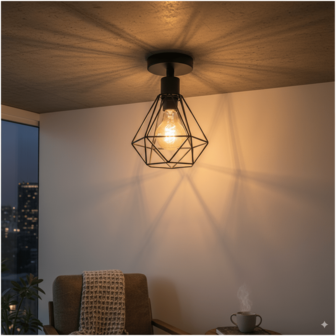 黑色复古工业风格 E27 灯座吸顶灯，几何设计，适用于走廊、阳台、厨房、餐厅和门厅（不含灯泡），照明装饰