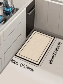 由浅米色背景和黑色矩形框架组成的方形图案，风格现代简约，减震抗疲劳地毯，厚度约3毫米，超柔软、吸水、轻质涤纶矩形设计，带橡胶背衬，耐用舒适
