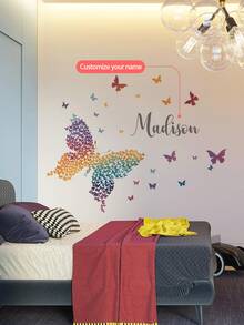 Custom Wall Stickers, Customizable Name,Colorful Butterflies Wall Decals - PVC Self-Adhesive Removable Wall Stickers For Nursery, Kids' Room, Playroom, Or Classroom – Cute & Creative Wall Decor For Any Space - Multicolor - View 9