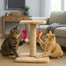 Scratching Post With Double Sisal Cat Toy - 米色 - 查看 2