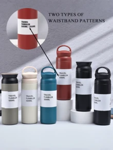 1pc 500ml Stainless Steel Insulated Cup, Handle & Flat Lid, Solid Color, Vacuum Tumbler For Hot Cold Drinks, Travel Water Bottle, Flat-Bottom , Ideal Gift For Men Women, Mother's Day Birthday Holiday Graduation Outdoor, Car Cup Compatible - Multicolor - View 9