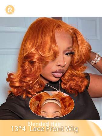 Glueless Bob Wig Blende Hair Pre Plucked Wear And Go Wigs Pre Cut Lace Body Wave Short Bob Lace Front Wigs For Women Upgraded No Glue 13x4 Lace Closure Wigs 8-16inch Short Bob Wig Blended Wigs-A Mix Of Human Blended Hair And Synthetic Black/Brown/Burgundy/Orange Color