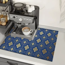 1pc Traditional Vintage Floral Pattern Printed Dish Drying Mat, Absorbent Pad For Espresso Machine, Sink, Faucet, Bathroom, Kitchen Accessories - Multicolor - View 7