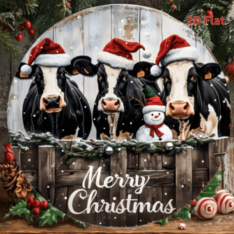 1 pieza Señal de metal 2D de vaca navideña, 20.07cm X 20.07cm, Señal de bienvenida, Señal de gorro de Papá Noel, Decoración de habitación, Decoración navideña, Decoración de granja, Decoración festiva, Señal de fiesta, Regalo para amigos, Señal de bienvenida al porche de la granja, Decoración del hogar, Decoración de pared
