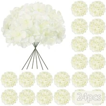 48/60pcs Creamy Ivory Artificial Hydrangea Flowers With Stems, Silk Faux Hydrangea Heads For Bridal Shower & Handmade Bouquets - Ivory - View 10
