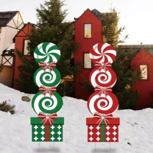 2pcs Large Christmas Candy Cane Yard Signs With Stakes - Durable Plastic Outdoor Holiday Decorations, Perfect For Christmas Celebrations, Christmas Yard Decorations, Festive Yard Display, Festive Design, Easyinstall Stakes - Multicolor - View 4