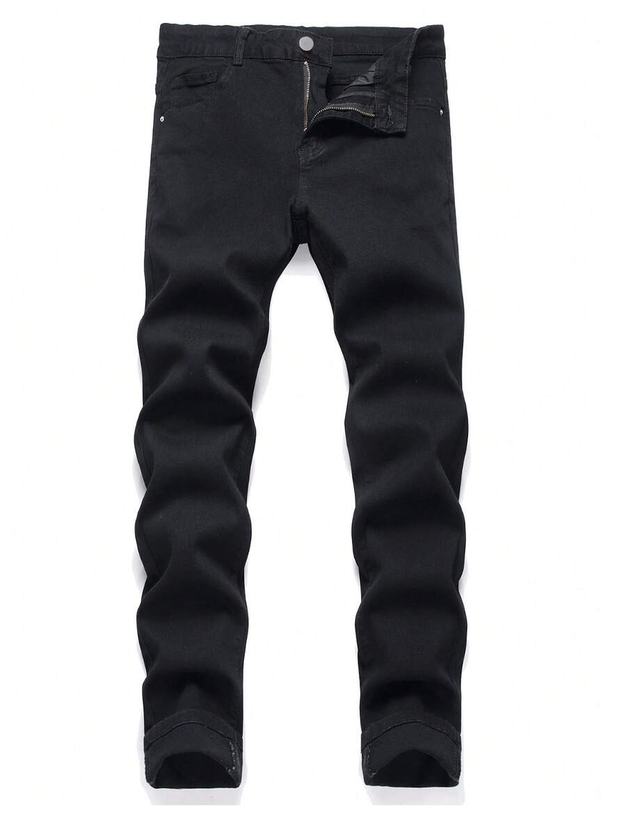 Men's Jeans Black Jeans Men's Overalls Pure Cotton Skinny Jeans Slim Fit Long Washed Dark Washed Jeans Pure Black Party Casual Friends Office Outing City Vacation - Black - View 1