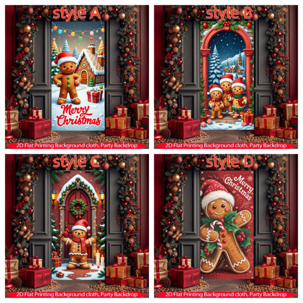 1pc, Christmas Gingerbread Man And Holiday Decoration Background Door Banner - Polyester Material, No Electricity Required, Cute Gingerbread Man, Gingerbread House, Colorful String Lights And Snow Scene, Perfect For Christmas Parties, Home Holiday Decorations, Family Gatherings And Indoor Photo Booths, Porch Door Decorations, Holiday Celebrations And Photo Props, Christmas Decorations