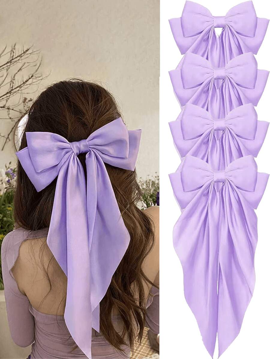 1/4 Stücke Haarspangen mit leichter lila Schleife für Frauen, modisch und hochwertig, süß und vielseitig, geeignet für den täglichen Gebrauch, Hochzeitsjungfern, Partys, Reisen, Weihnachten und Schulanfang, Klammern