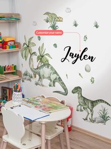Individuelle Wandaufkleber, anpassbarer Name, Wandtattoos mit Cartoon-Dinosauriern - PVC selbstklebende abnehmbare Wandaufkleber für Kinderzimmer, Spielzimmer oder Klassenzimmer - Niedliche und kreative Wanddekoration für jeden Raum