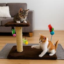 Scratching Post With Interactive Toys With Sisal And Balls - Rust Brown - View 2