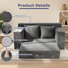 Convertible Sofa Bed, 3 In 1 Loveseat Folding Couch Bed Foldable - Boneless Couch & Floor Futon Sleeper, Corduroy Pull Out Sofa Bed With 4 Pillows For Living Room - 灰色 - 查看 5