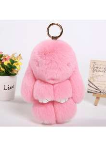 1 件可爱仿兔毛兔子吊坠钥匙扣，毛绒兔子玩偶，可用作包包/钱包装饰 - 彩色 - 查看 5