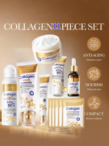 Set de 6 piezas de cuidado de la piel de colágeno, incluye 100g de humectante, 30ml de suero, 20g de crema para ojos, 100g de limpiador, 120ml de tónico, 80ml de loción, hidratante y nutritivo, apto para todo tipo de piel, set rejuvenecedor, regalo para mamá, novia, antienvejecimiento y blanqueador