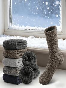 5 Pairs Unisex Mixed Earth Tones Thick Knit Merino Wool Socks - Warm Thermal Comfort, Casual Outdoor Crew Socks, Ideal For Winter Daily Wear & Cold Weather Valentine's Day It's The Perfect Gift For A Lover Or Significant Other. - Multicolor - View 2