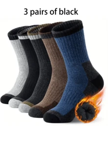 3 Pares/5 Pares de Meias Grossas e Quentes para Caminhada Masculina - Proteção Contra Frio Extremo - Mistura de Poliéster - Absorção de Umidade, Abertura Elástica Antiderrapante - Adequado para Todas as Estações Dentro e Fora de Casa, Fitness, Trabalho - Disponível em Várias Cores (Azul Marinho, Marrom, Preto, Cinza, Bege) - Presentes Ideais para Entusiastas de Caminhada e Uso Doméstico - Multicolorido - Visão 17