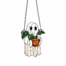 Halloween 2D Acrylic Ghost Window Hanging Decoration, Stained Glass Effect Suncatcher With Monstera Plant, Spooky Cute Wall Art, Indoor Gothic Home Aesthetic Room Decor For Festive Holiday Vibes - 均碼 - 查看 5