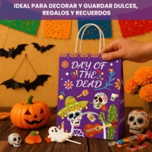 12 Bolsas para Dulces Galletas Día de Muertos, Bolsas de Papel Kraft Diseño de Catrina y Calaveras, Bolsas de Regalos para Fiesta, Escuela, Panadería, Negocio y Packaging Temático - Multicolor - Ver 5