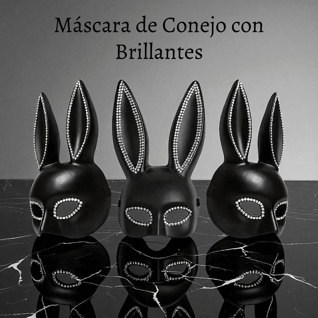 Máscara de Conejo con Brillantes - Diseño Único y Atractivo - Negro - Ver 1