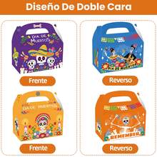 12 Pcs Cajas de Regalo para Día de Muertos, Cajas para Dulces Galletas y Postres, Diseño de Catrina y Calaveras para Fiesta, Escuela, Panadería, Negocio y Packaging Temático - Multicolor - Ver 4