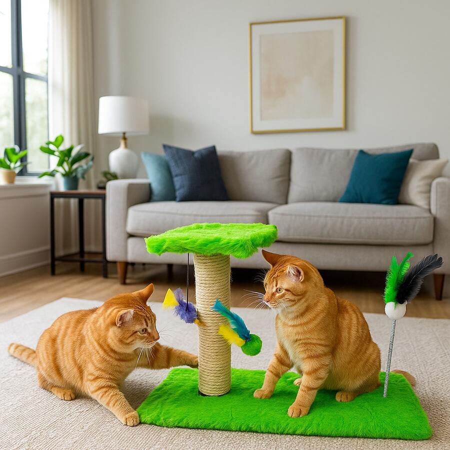 Scratching Post With Interactive Toys With Sisal And Balls - Green - View 1
