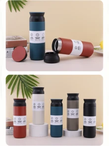 1pc 500ml Stainless Steel Insulated Cup, Handle & Flat Lid, Solid Color, Vacuum Tumbler For Hot Cold Drinks, Travel Water Bottle, Flat-Bottom , Ideal Gift For Men Women, Mother's Day Birthday Holiday Graduation Outdoor, Car Cup Compatible - Multicolor - View 7