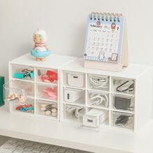 1 pieza Organizador de joyas con nueve compartimentos, caja de almacenamiento de escritorio mini, caja de almacenamiento de anillos y aretes de cajón multicapa, caja de almacenamiento de suministros de oficina pequeños, regalo del Día de San Valentín y regreso a la escuela - Rosa Pálido - Ver 6