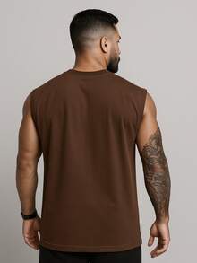 Men's Oversized Tank Top Machão Premium 100% Cotton Casual Streetwear Summer Fashion Beach New Year Christmas Friday - 鏽棕色 - 查看 2