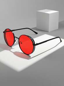 复古圆形大框时尚眼镜男女款时尚眼镜欧美风拍照道具眼镜 - 彩色 - 查看 4