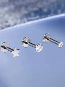 3 قطع من أقراط الشفة والغضروف المزودة بخيوط داخلية من التيتانيوم 16G مرصعة بأحجار