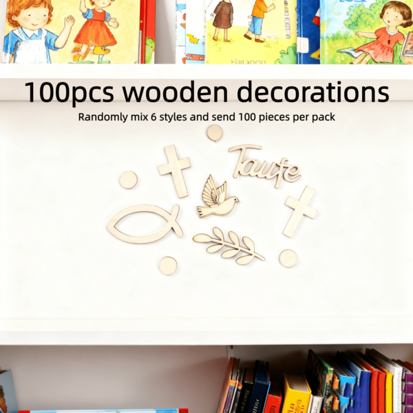100pcs Wooden Baptism Confetti Decorations, Patriotic Christian Communion Religious Symbols With Cross, And Christian Fish Shapes, Desktop Decor For Religious Celebrations, Suitable For Children 14+ Years