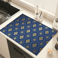 1pc Traditional Vintage Floral Pattern Printed Dish Drying Mat, Absorbent Pad For Espresso Machine, Sink, Faucet, Bathroom, Kitchen Accessories - Multicolor - View 3