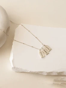 Personalized Name Tag Necklace: Sterling Silver Satellite Chain - Gold-bead Necklace - View 6