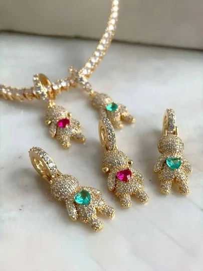 Pingente de Filhos Cravejados com Zircônias de Prata Semi Joia 925