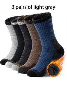 3 Pares/5 Pares de Meias Grossas e Quentes para Caminhada Masculina - Proteção Contra Frio Extremo - Mistura de Poliéster - Absorção de Umidade, Abertura Elástica Antiderrapante - Adequado para Todas as Estações Dentro e Fora de Casa, Fitness, Trabalho - Disponível em Várias Cores (Azul Marinho, Marrom, Preto, Cinza, Bege) - Presentes Ideais para Entusiastas de Caminhada e Uso Doméstico - Multicolorido - Visão 15