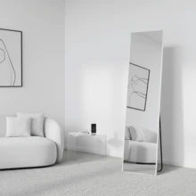Ultra-Lightweight, Seamless, One-Piece, Wall-Mounted Full-Length Mirror Perfect For Rentals. Foldable, Self-Standing, Lightweight, Thin, Aluminum Alloy, Right-Angle, Fully Assembled, Large, Stylish, Shatterproof.