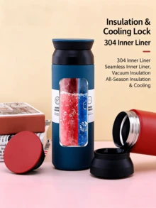 1pc 500ml Stainless Steel Insulated Cup, Handle & Flat Lid, Solid Color, Vacuum Tumbler For Hot Cold Drinks, Travel Water Bottle, Flat-Bottom , Ideal Gift For Men Women, Mother's Day Birthday Holiday Graduation Outdoor, Car Cup Compatible - Multicolor - View 5