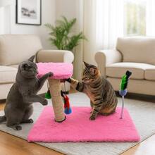 Scratching Post With Interactive Toys With Sisal And Balls - Baby Pink - View 2