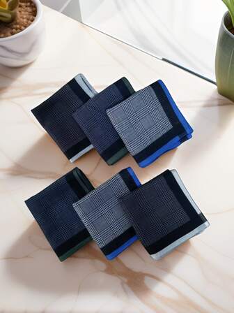 6pcs/Set 17-Inch Pure Cotton Soft & Absorbent Plaid Handkerchiefs, 43cm, Multi-Color, For Daily Use
