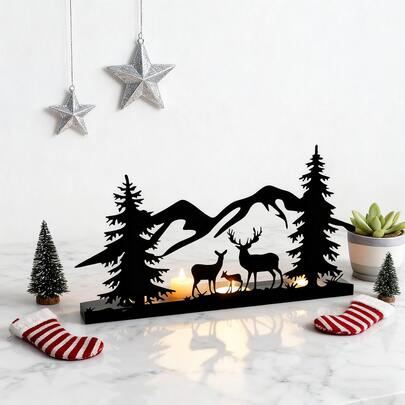 Portavelas decorativo de metal, candelabro de hierro forjado con corte láser, diseño lindo y elegante para velas de té, accesorios de decoración del hogar, regalo, decoraciones navideñas, decoración de habitación, regalos de Navidad