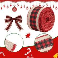2 Rolls Of Christmas Red And Black Checkered Ribbon With Jute Thread Trim, Crafted From Woven Fabric. Ideal For Decorating Doors, Windows, Railings, Christmas Trees, And DIY Bow Wrapping Home Decor Christmas Decorations Room Decor Winter