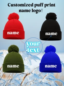 Round-Crown Beanie With Pom-Pom, Large Head Circumference, Solid Angora Knit Cap, European And American Yarn Cap, Plain Pom-Pom Yarn Cap, Customizable Text Logo - A - View 13