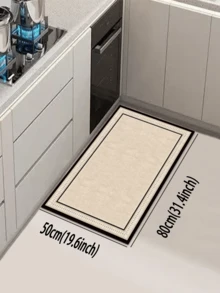 由浅米色背景和黑色矩形框架组成的方形图案，风格现代简约，减震抗疲劳地毯，厚度约3毫米，超柔软、吸水、轻质涤纶矩形设计，带橡胶背衬，耐用舒适